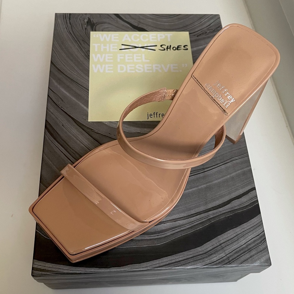 Jeffrey Campbell Hustler Platform Sandal in Dusty Nude Patent